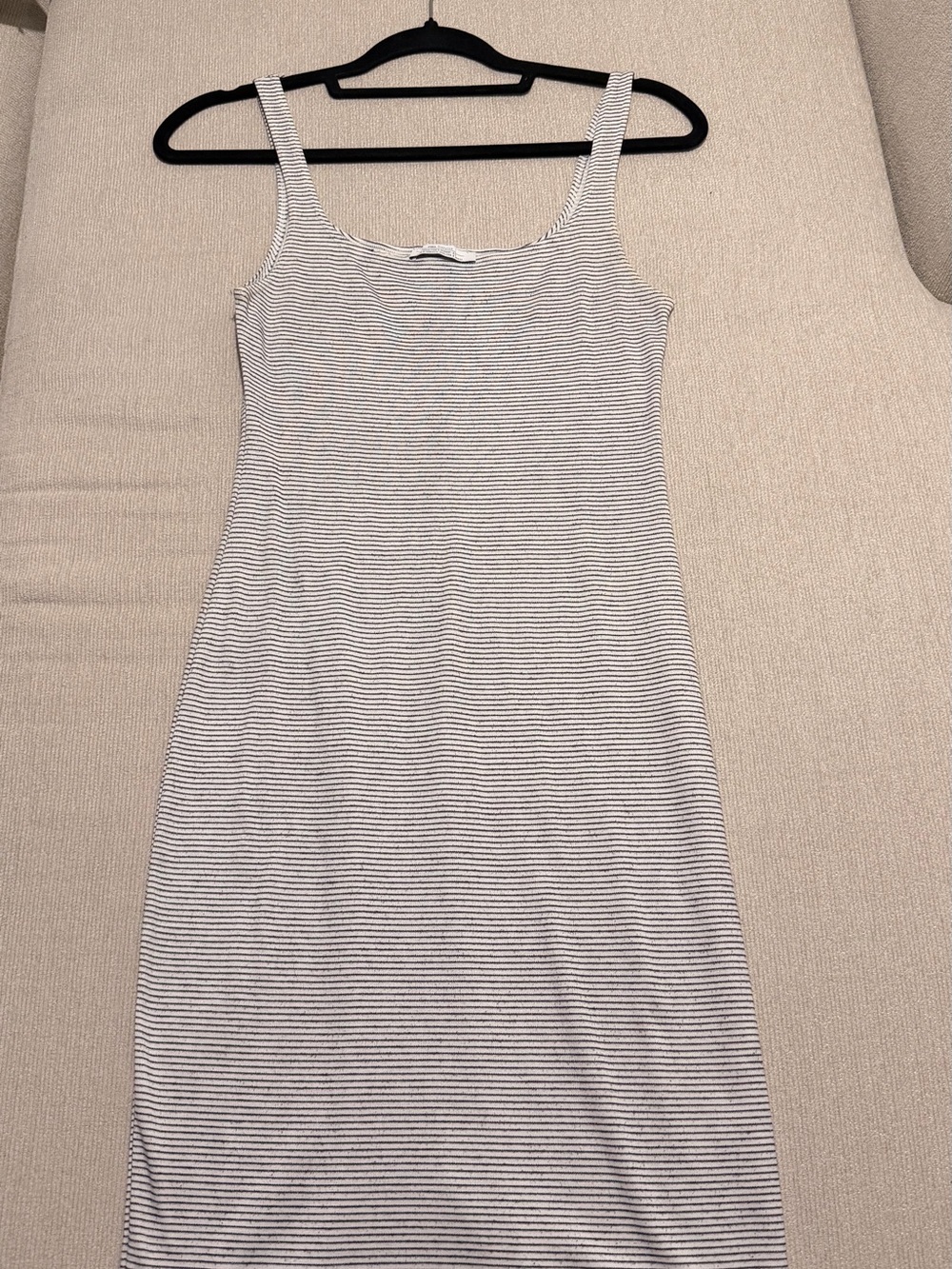 Zara White & Black Striped Sleeveless Midi Dress